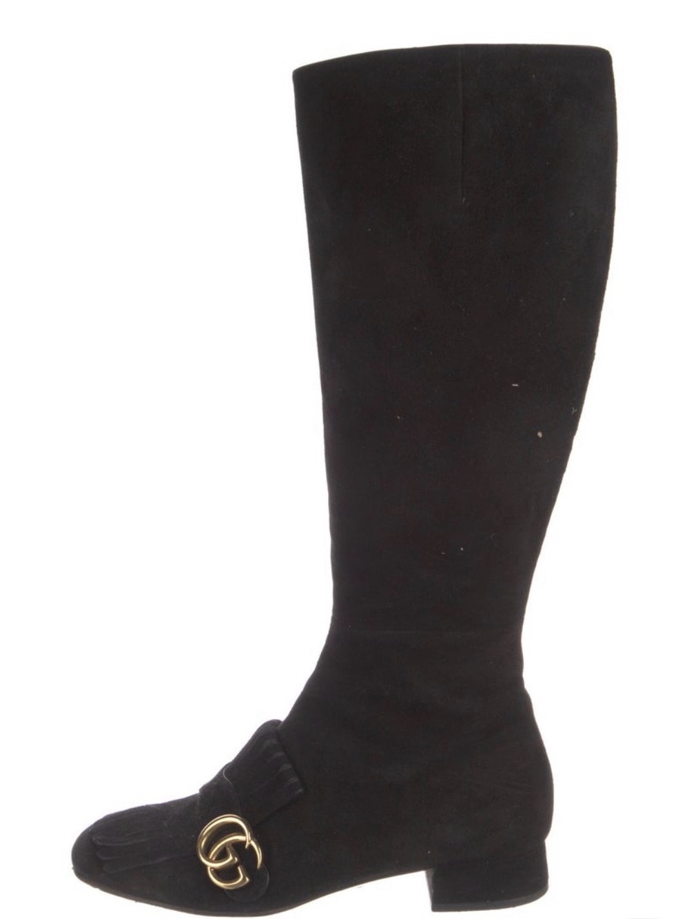 Gucci Black Suede Knee-High Rain/Winter Boots with Gold Logo